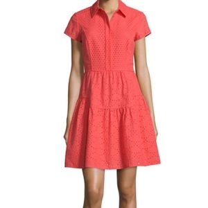 DIANE von FURSTENBERG Skylar Eyelet Lace Short Sleeve Dress, Ocean Coral, Sze 10